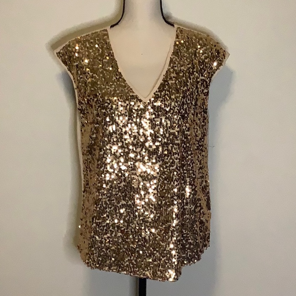 New York & Company  New with tags gold sequin front sheer back sleeveles top